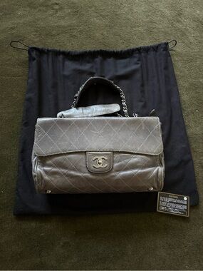2008 Chanel CC Ritz Flap Gray Leather Shoulder Bag